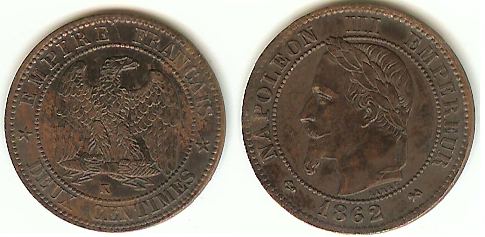 2 Centimes Napoléon III 1862K Bordeaux AU+